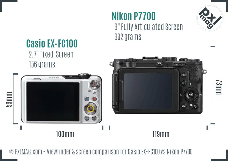 Casio EX-FC100 vs Nikon P7700 Screen and Viewfinder comparison