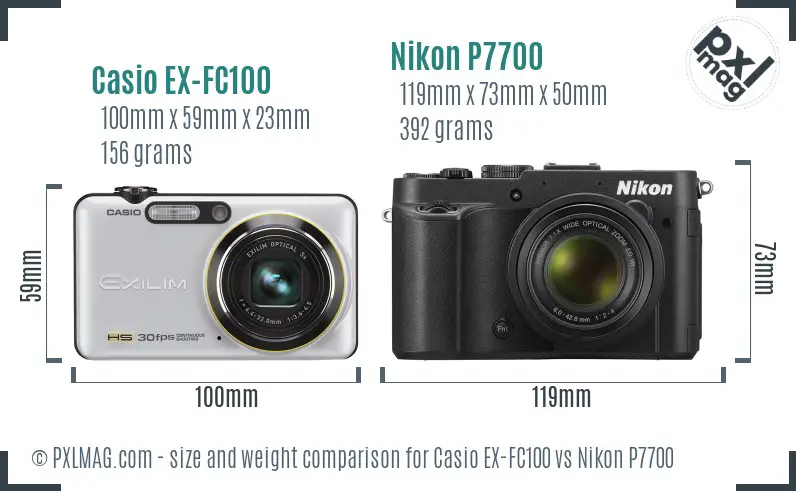 Casio EX-FC100 vs Nikon P7700 size comparison