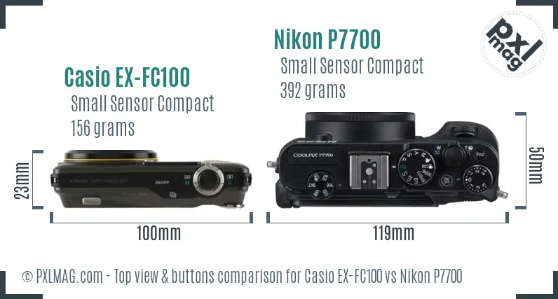 Casio EX-FC100 vs Nikon P7700 top view buttons comparison