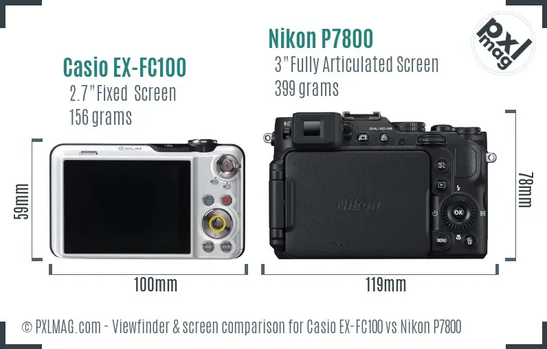 Casio EX-FC100 vs Nikon P7800 Screen and Viewfinder comparison