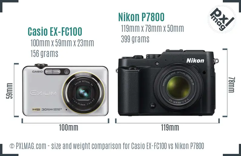 Casio EX-FC100 vs Nikon P7800 size comparison