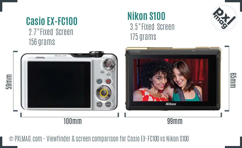 Casio EX-FC100 vs Nikon S100 Screen and Viewfinder comparison