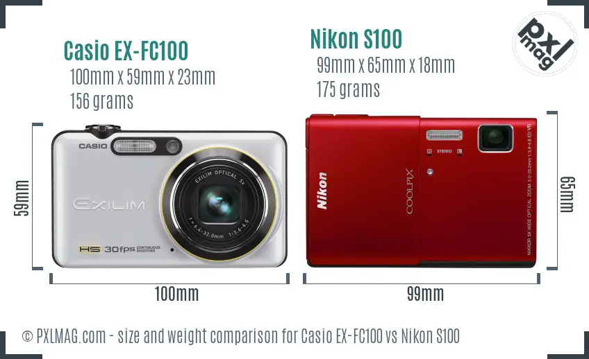 Casio EX-FC100 vs Nikon S100 size comparison