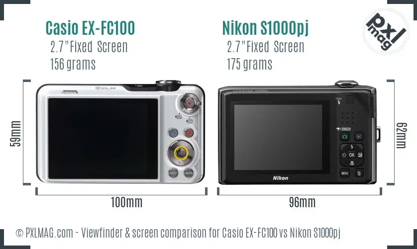 Casio EX-FC100 vs Nikon S1000pj Screen and Viewfinder comparison