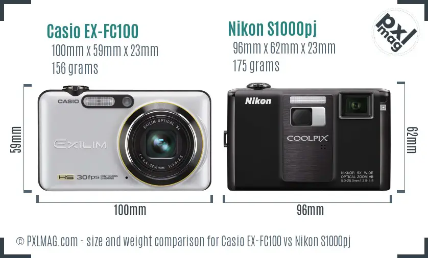 Casio EX-FC100 vs Nikon S1000pj size comparison