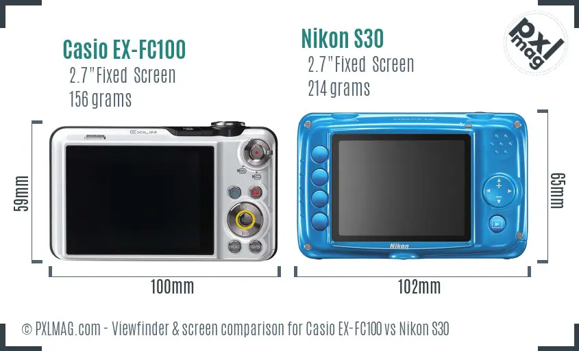 Casio EX-FC100 vs Nikon S30 Screen and Viewfinder comparison