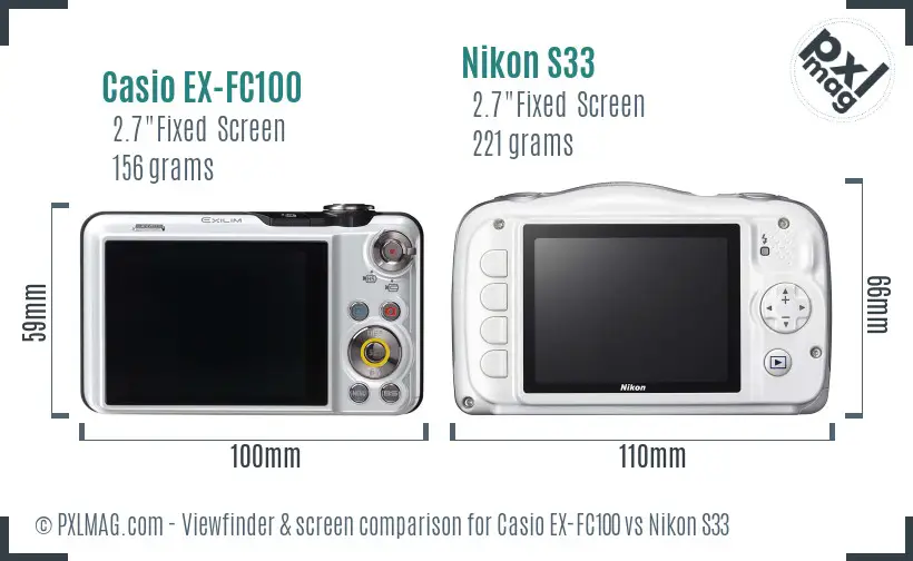 Casio EX-FC100 vs Nikon S33 Screen and Viewfinder comparison