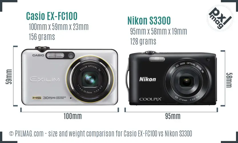 Casio EX-FC100 vs Nikon S3300 size comparison Casio EX-FC100 vs Nikon S3300 size comparison
