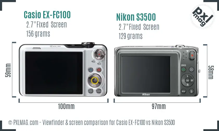Casio EX-FC100 vs Nikon S3500 Screen and Viewfinder comparison