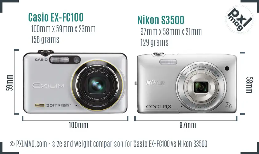 Casio EX-FC100 vs Nikon S3500 size comparison