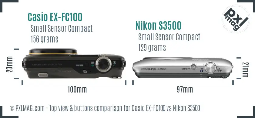 Casio EX-FC100 vs Nikon S3500 top view buttons comparison