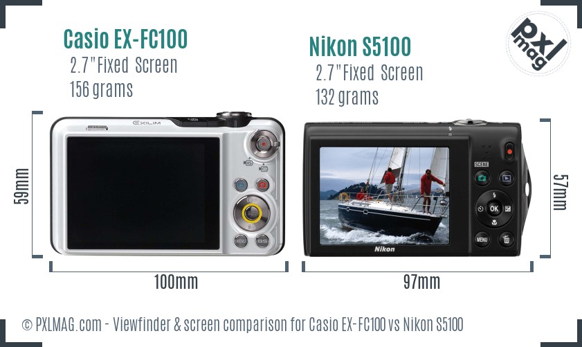 Casio EX-FC100 vs Nikon S5100 Screen and Viewfinder comparison