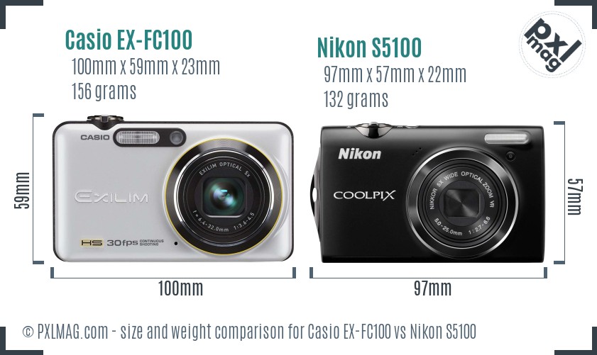 Casio EX-FC100 vs Nikon S5100 size comparison Casio EX-FC100 vs Nikon S5100 size comparison