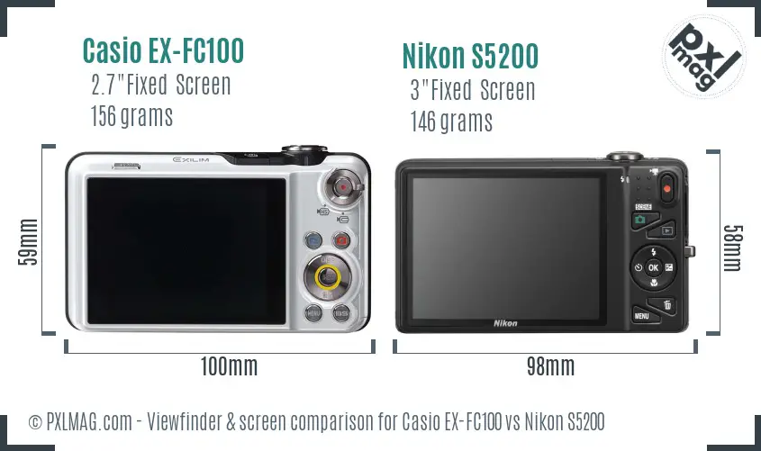 Casio EX-FC100 vs Nikon S5200 Screen and Viewfinder comparison