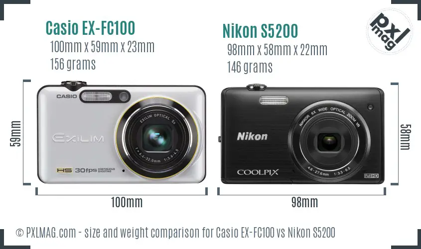 Casio EX-FC100 vs Nikon S5200 size comparison