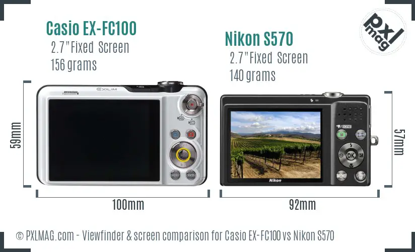 Casio EX-FC100 vs Nikon S570 Screen and Viewfinder comparison