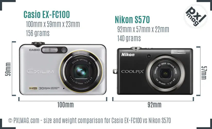 Casio EX-FC100 vs Nikon S570 size comparison