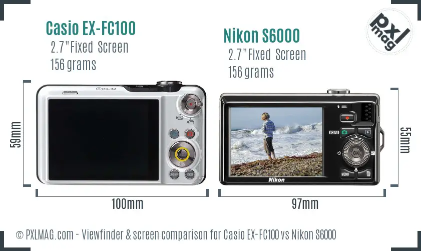 Casio EX-FC100 vs Nikon S6000 Screen and Viewfinder comparison