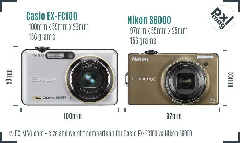 Casio EX-FC100 vs Nikon S6000 size comparison