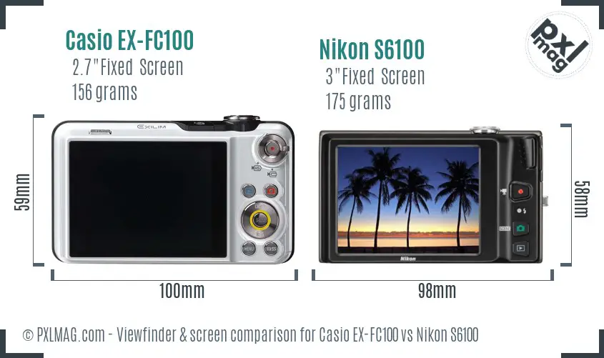 Casio EX-FC100 vs Nikon S6100 Screen and Viewfinder comparison