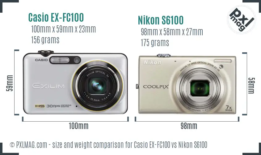 Casio EX-FC100 vs Nikon S6100 size comparison