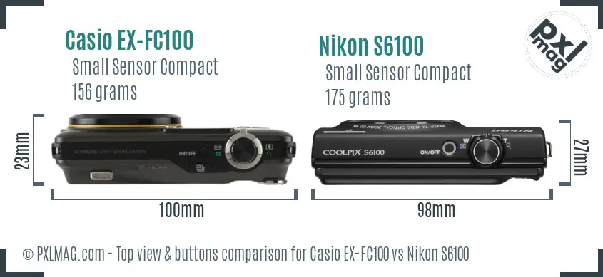 Casio EX-FC100 vs Nikon S6100 top view buttons comparison