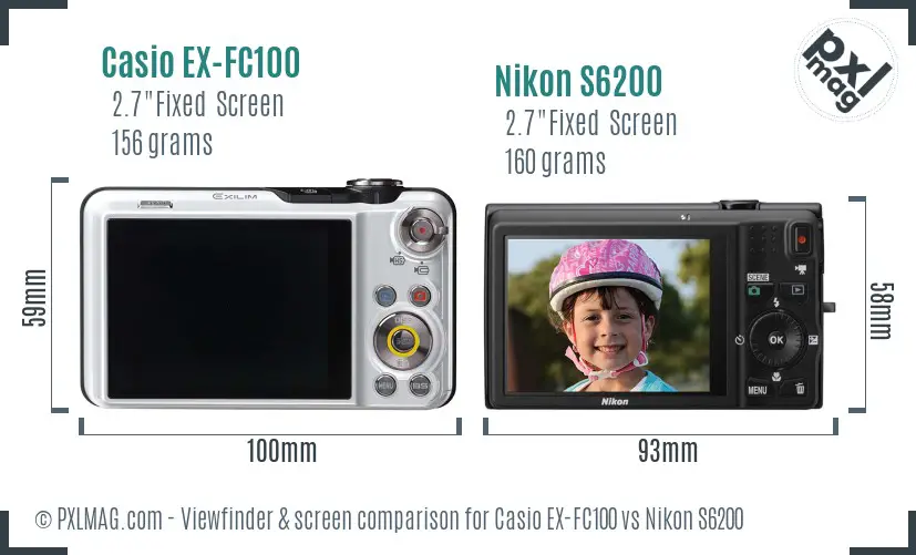 Casio EX-FC100 vs Nikon S6200 Screen and Viewfinder comparison