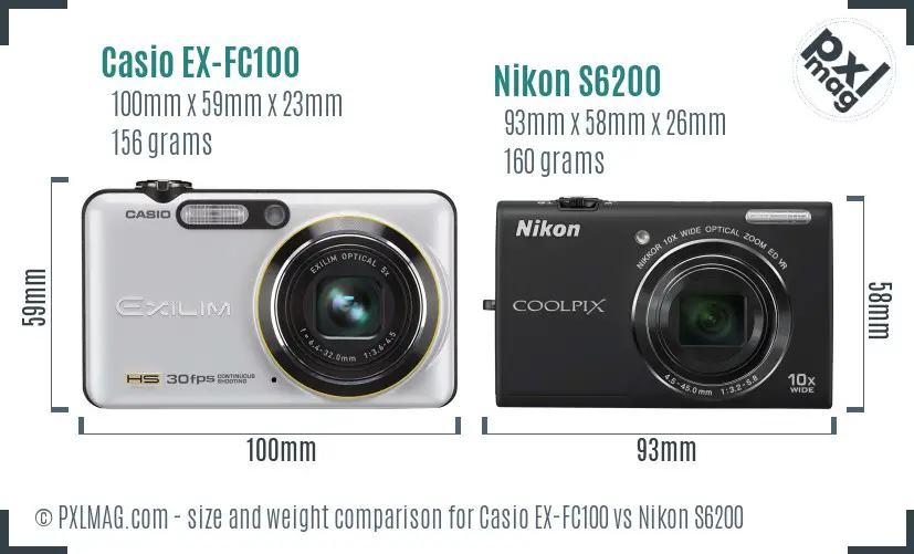 Casio EX-FC100 vs Nikon S6200 size comparison