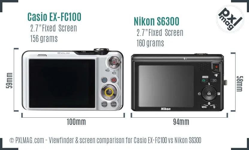 Casio EX-FC100 vs Nikon S6300 Screen and Viewfinder comparison