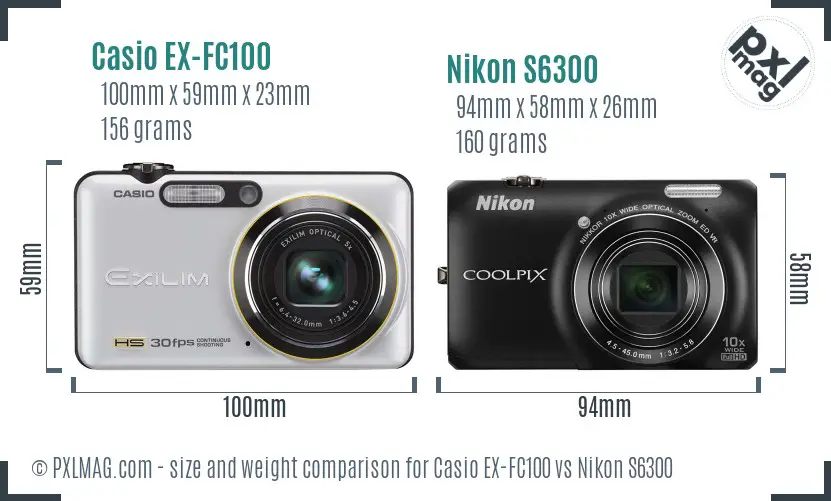 Casio EX-FC100 vs Nikon S6300 size comparison