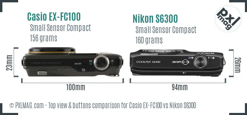 Casio EX-FC100 vs Nikon S6300 top view buttons comparison