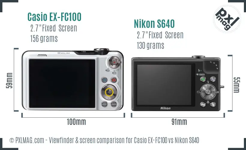 Casio EX-FC100 vs Nikon S640 Screen and Viewfinder comparison