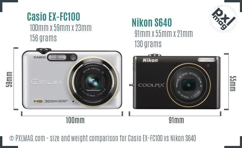 Casio EX-FC100 vs Nikon S640 size comparison