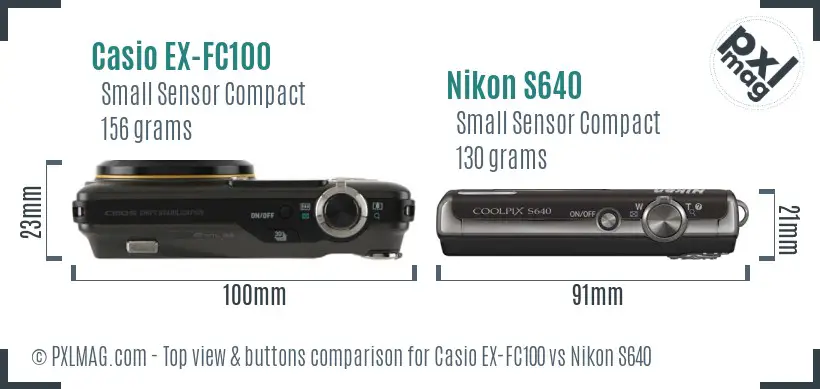 Casio EX-FC100 vs Nikon S640 top view buttons comparison