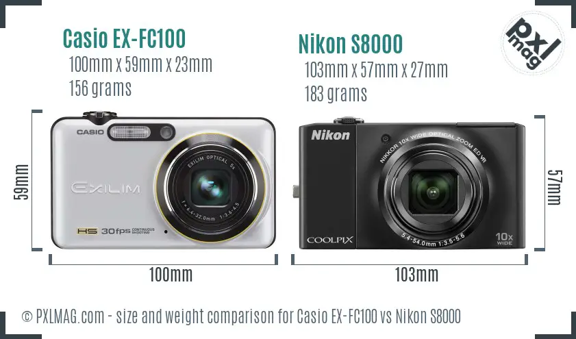 Casio EX-FC100 vs Nikon S8000 size comparison Casio EX-FC100 vs Nikon S8000 size comparison