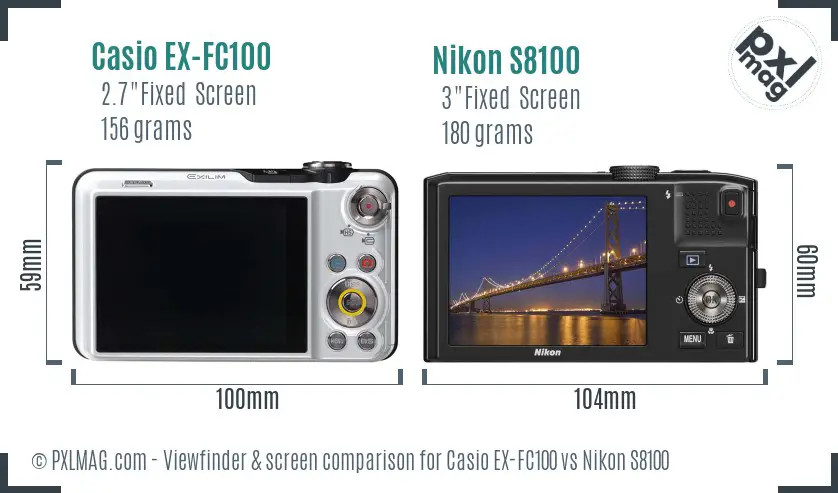 Casio EX-FC100 vs Nikon S8100 Screen and Viewfinder comparison