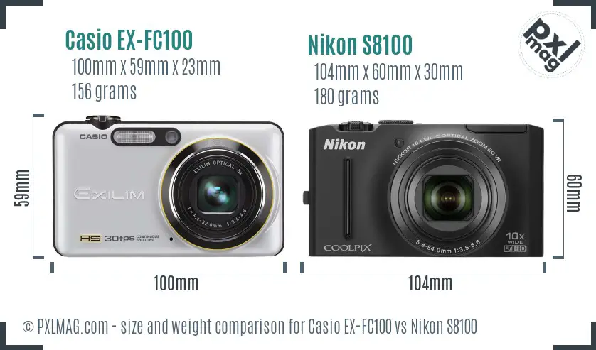 Casio EX-FC100 vs Nikon S8100 size comparison