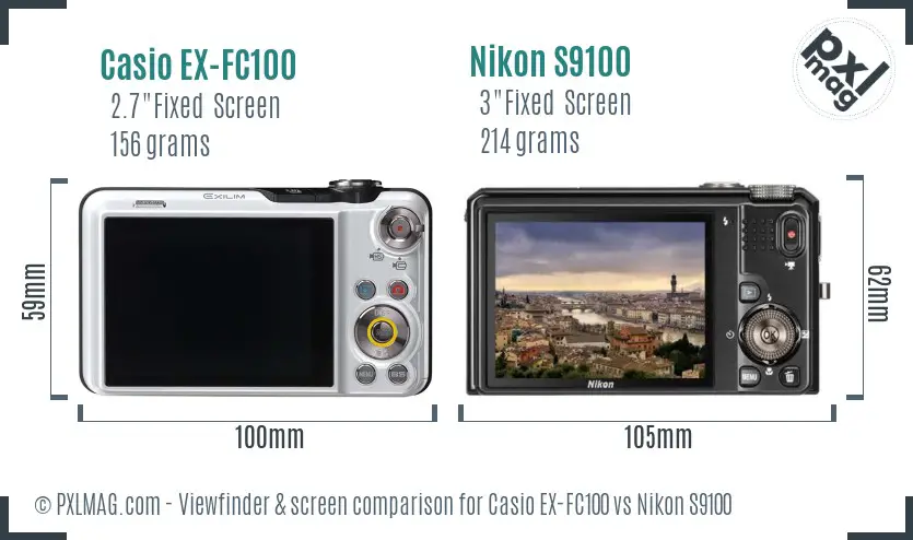 Casio EX-FC100 vs Nikon S9100 Screen and Viewfinder comparison