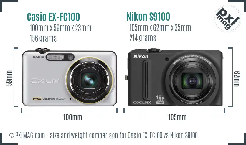 Casio EX-FC100 vs Nikon S9100 size comparison