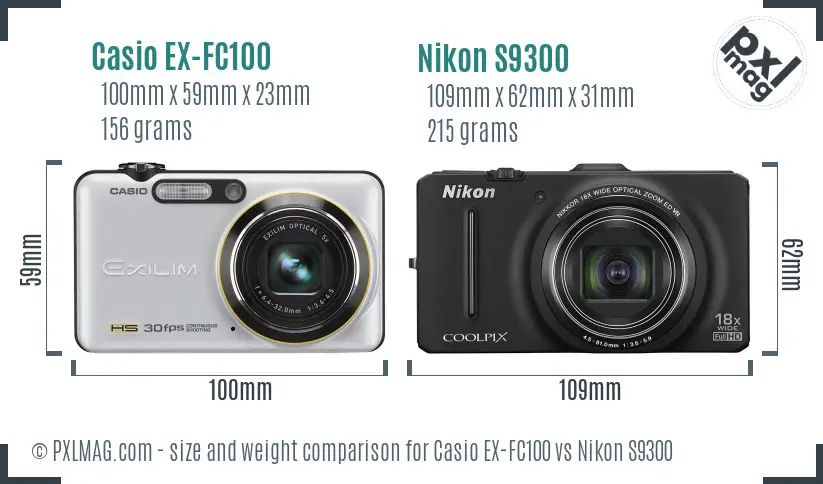 Casio EX-FC100 vs Nikon S9300 size comparison