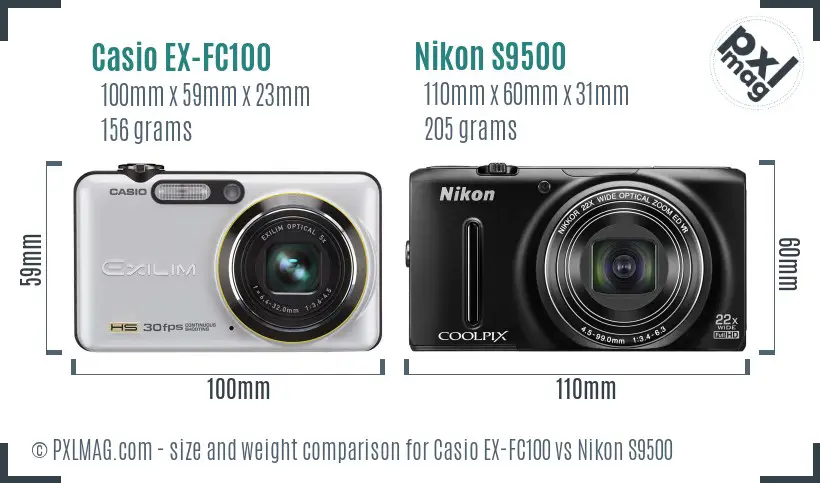 Casio EX-FC100 vs Nikon S9500 size comparison
