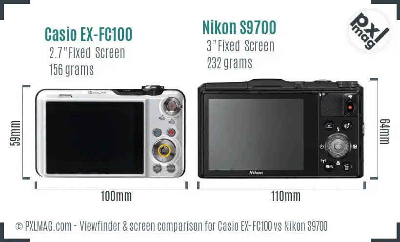 Casio EX-FC100 vs Nikon S9700 Screen and Viewfinder comparison