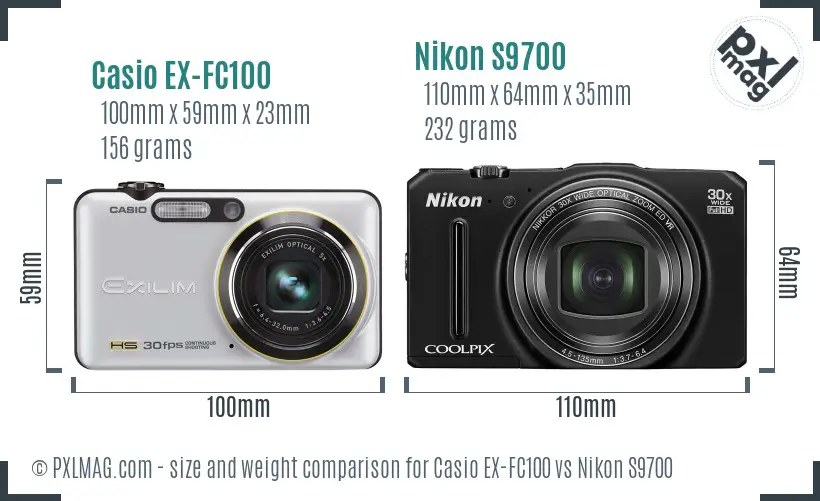 Casio EX-FC100 vs Nikon S9700 size comparison