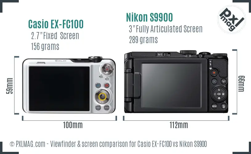 Casio EX-FC100 vs Nikon S9900 Screen and Viewfinder comparison