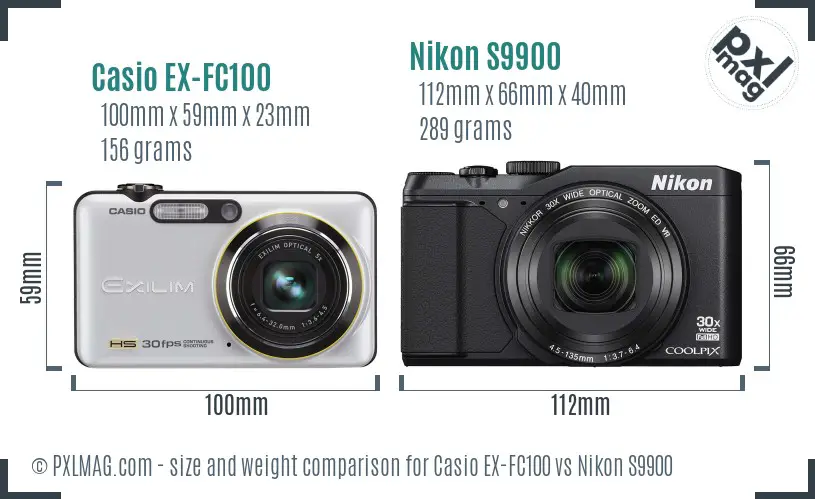 Casio EX-FC100 vs Nikon S9900 size comparison