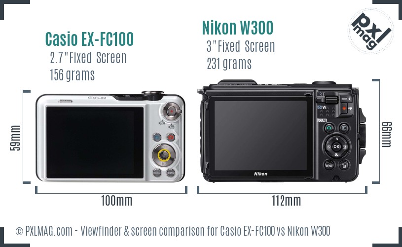 Casio EX-FC100 vs Nikon W300 Screen and Viewfinder comparison