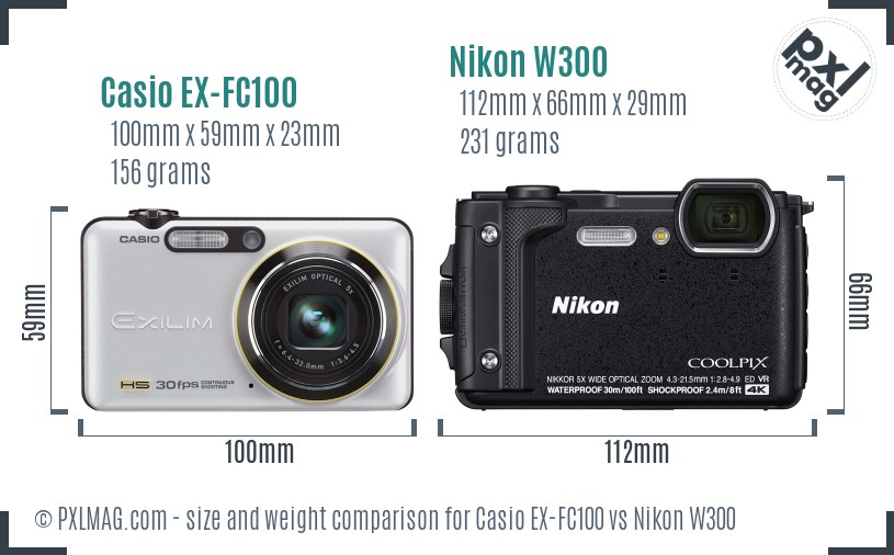 Casio EX-FC100 vs Nikon W300 size comparison Casio EX-FC100 vs Nikon W300 size comparison