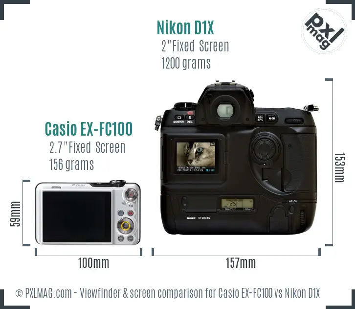 Casio EX-FC100 vs Nikon D1X Screen and Viewfinder comparison