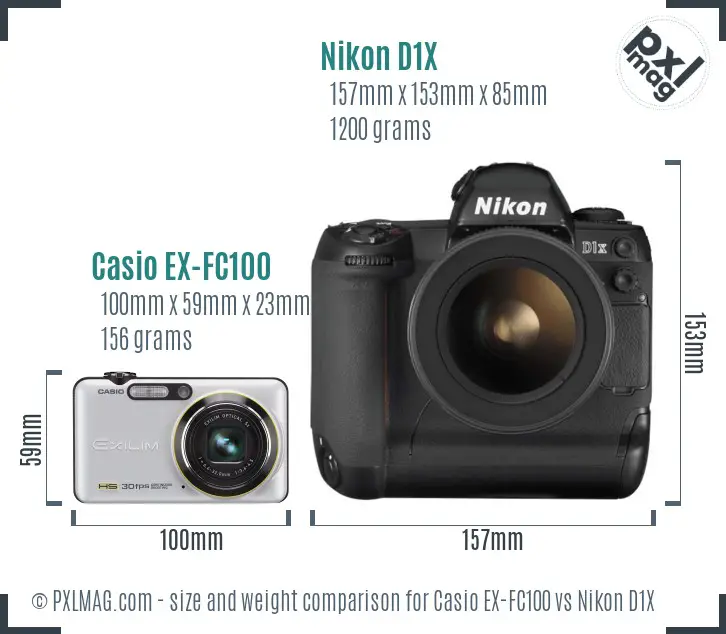 Casio EX-FC100 vs Nikon D1X size comparison