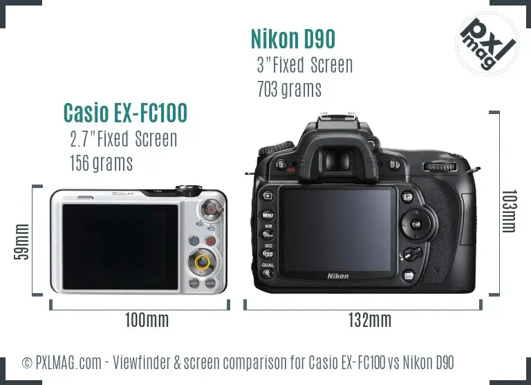 Casio EX-FC100 vs Nikon D90 Screen and Viewfinder comparison